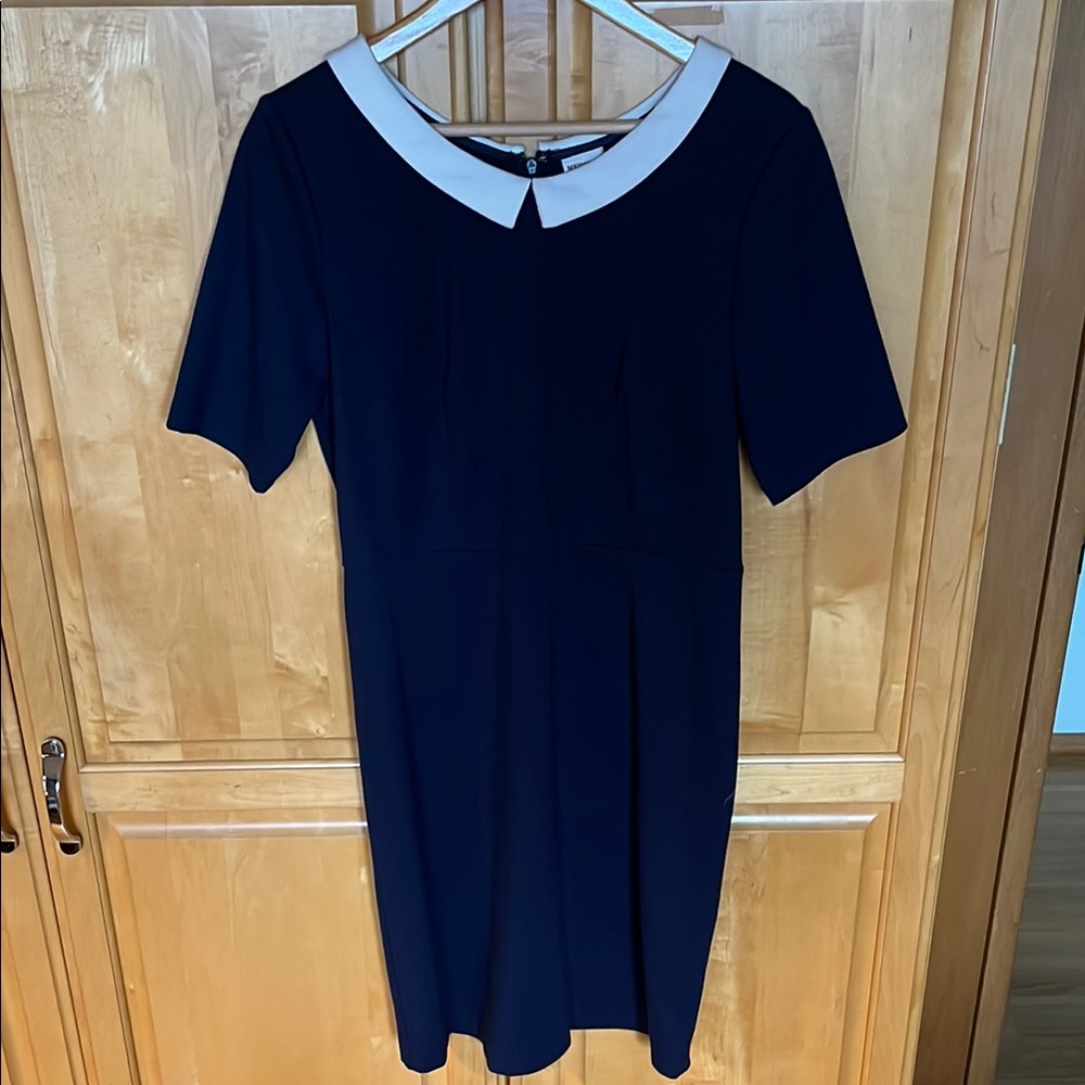 Elegant Navy Blue Dress with White Collar